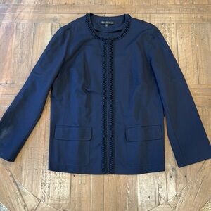 Lafayette 148 Blazer Women’s 14 Tailored Textured Viscose Pockets Academia Navy